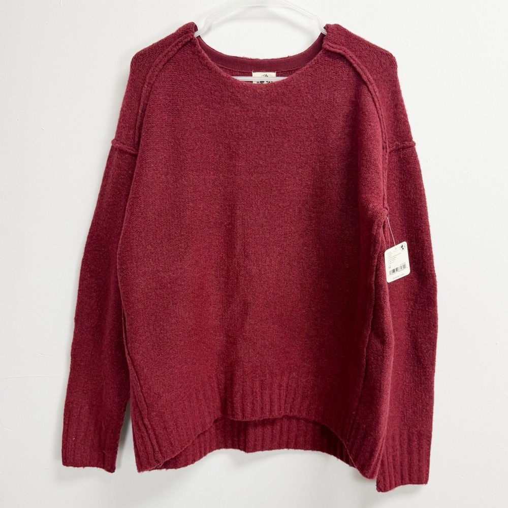 Free People Sweater Womens Medium Red Rhubarb Heather Knitted Eastwood Tunic NWT
